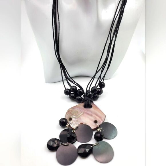 Jessica Simpson Mother of pearl‎ midnight essence necklace N0518 - Picture 1 of 4